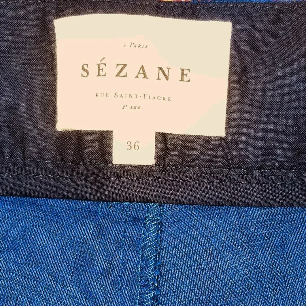 EUC Sezane Jude Linen Cotton Cropped Pant Indigo Blue 36, 4, S